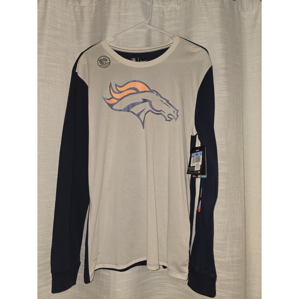 Mens Denver Broncos Nike Dri-FIT Cotton blend long-sleeve T-shirt Size M NWT